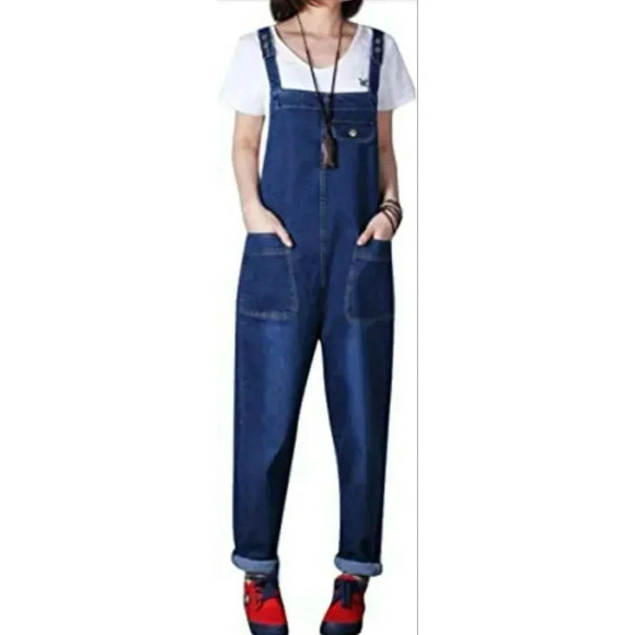 Soojun Vintage 90s Streetwear Large Stretch Denim Jean Overalls Blue Size M - Picture 2 of 12
